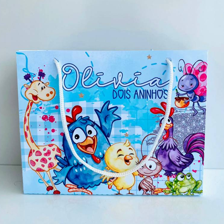 Kit Sacolinha Personalizada Galinha Pintadinha Lembrancinha Surpresa Festa Infantil Aniversário 20x15x6cm