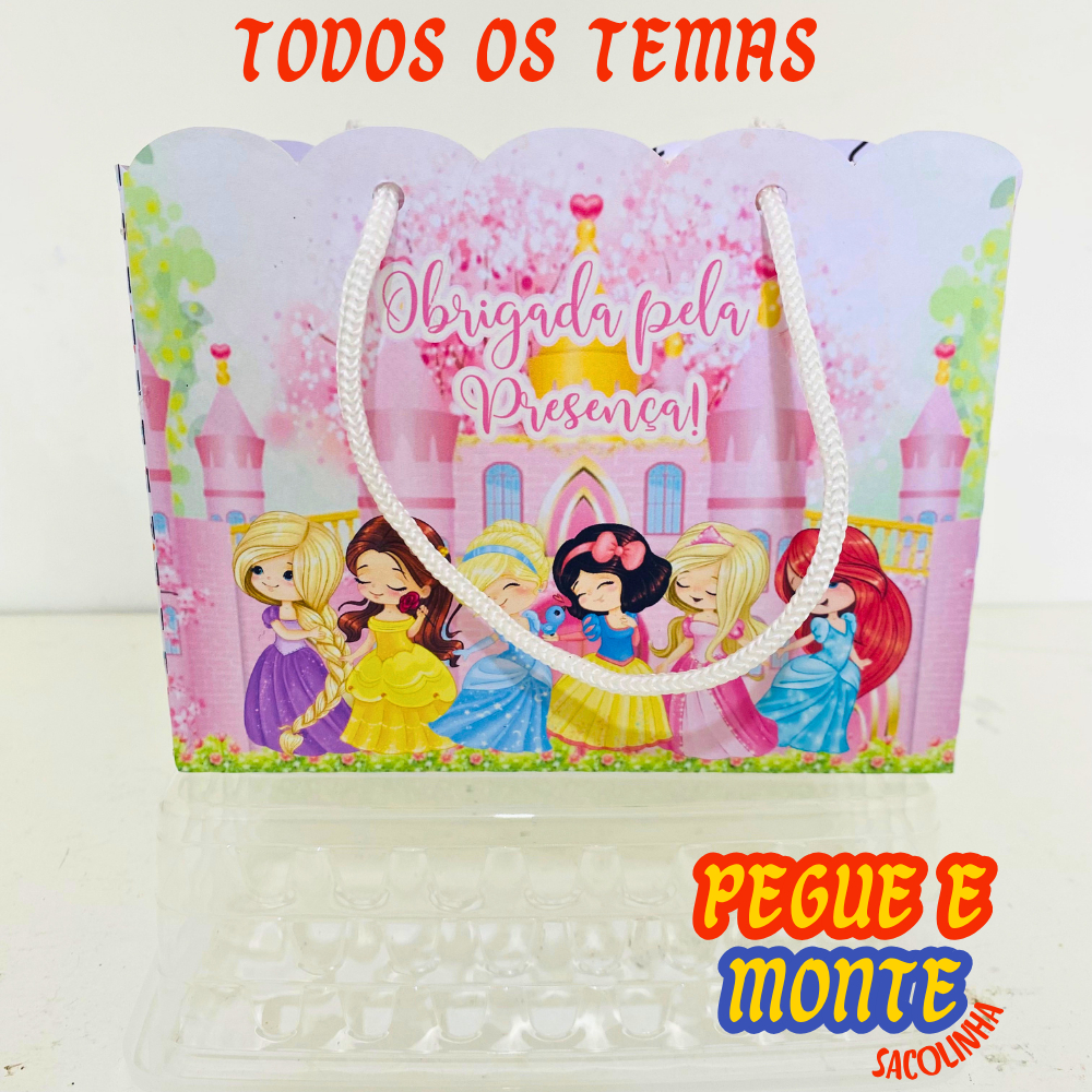 Sacolinha Personalizada para Lembrancinha Infantil-PRINCESAS CUTE DISNEY-FAZEMOS TODOS OS TEMAS-