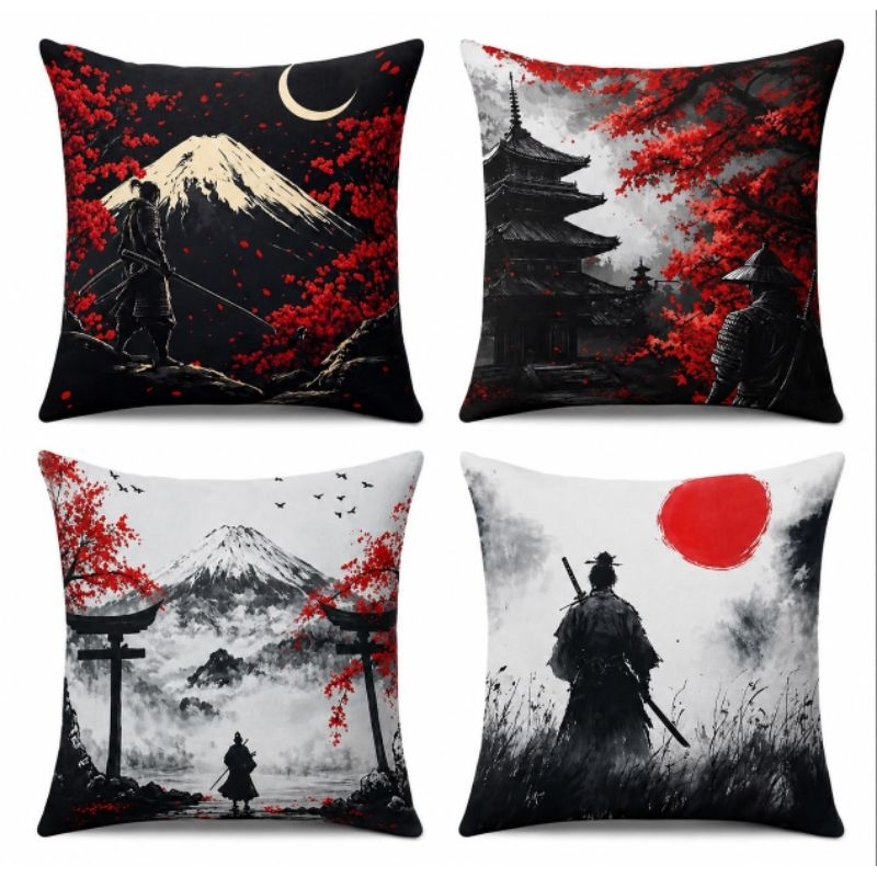 Kit Com 4 Capas de Almofadas, Samurai, Japão, Monte Fuji, Oriental 45CMX45CM — imagem 2 de 2