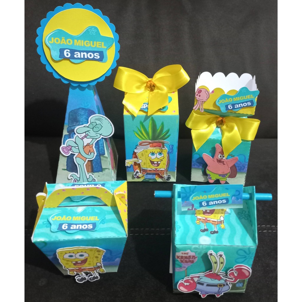 Kit Caixinhas Personalizadas para Festa Infantil | Lembrancinha de Aniversário | Tema Bob Esponja