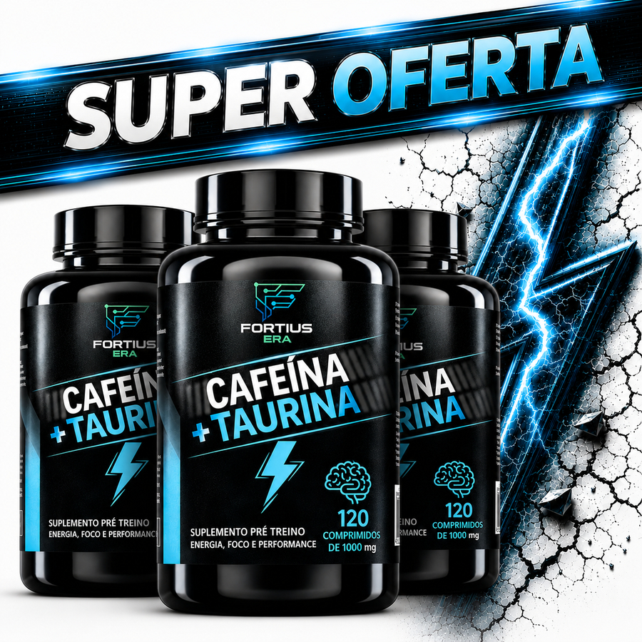 3 CAFEÍNA TERMOGÊNICO PRÉ TREINO com Taurina 360 Comprimidos -  KIT PARA 06 MESES USO