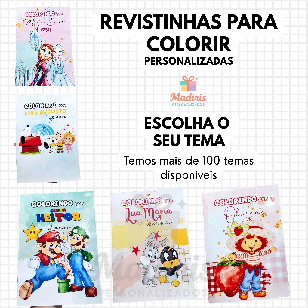 Revistinha de Colorir Tema Personalizado Lembrancinha de aniversário Livrinho KIT PINTURA