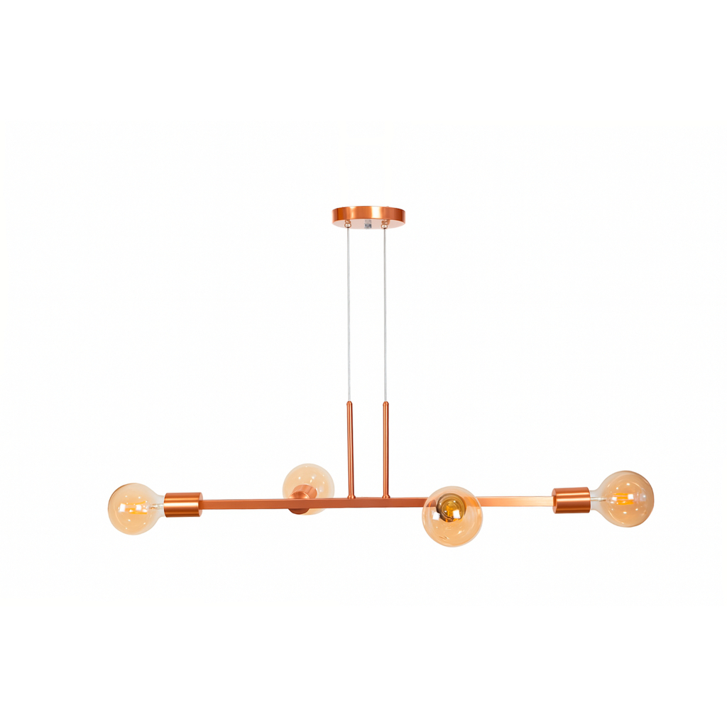 Luminária Pendente Rubis 4 Lâmpadas Cobre Verniz Com Canopla Cobre Flex