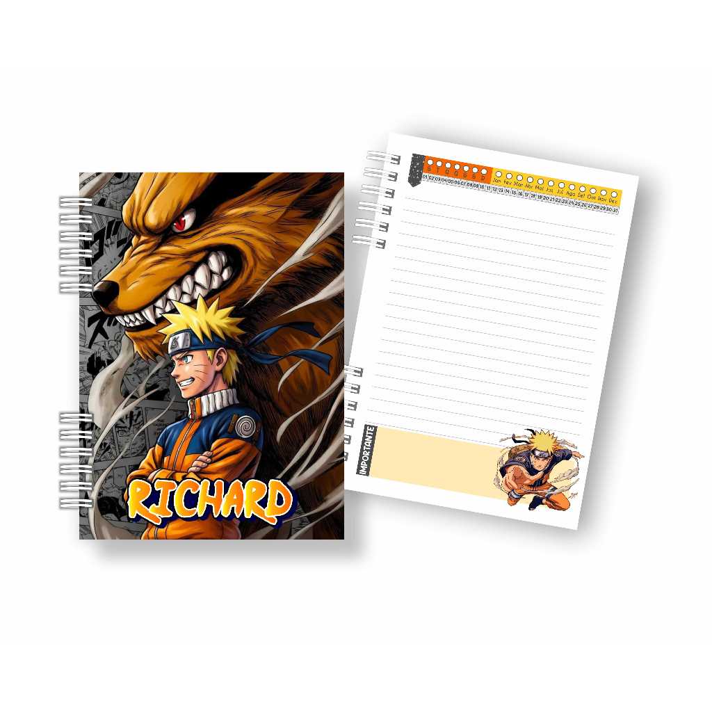 AGENDA/CADERNO PAGINAS COLORIDAS /ANIME NARUTO 15X21 PERSONALUZADO COM SEU NOME