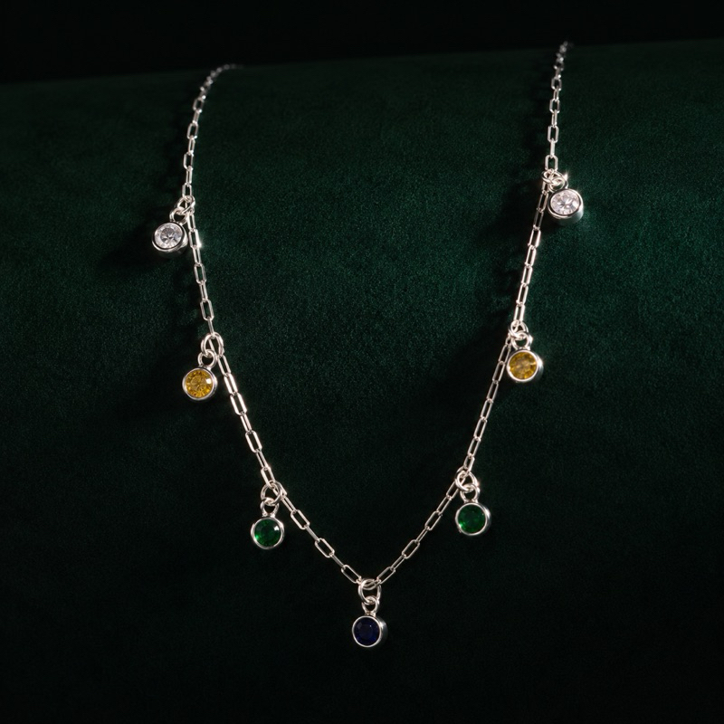 Choker Zircônia Verde Azul e Amarelo Brasil em Prata 925