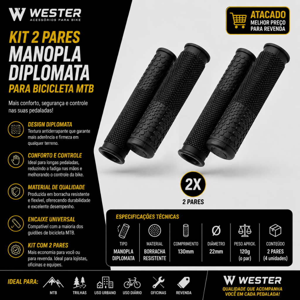 KIT 2 PARES MANOPLA DIPLOMATA WESTER PARA BICICLETA MTB ATACADO
