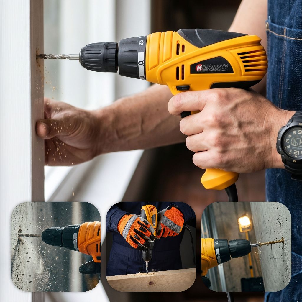 Parafusadeira Furadeira Elétrica 1000W 3/8” Profissional Com Fio Mandril Rápido Reversão
