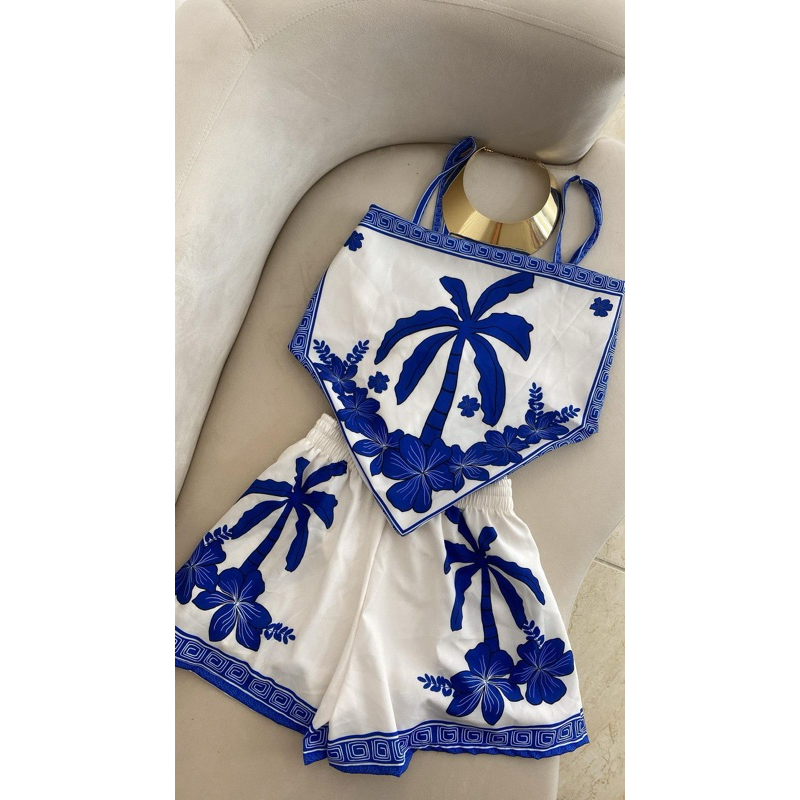 Conjunto feminino  tropical estilo bandana, super charmoso e fresquinho, conjunto duas peças short e Cropeed ,sublimadas