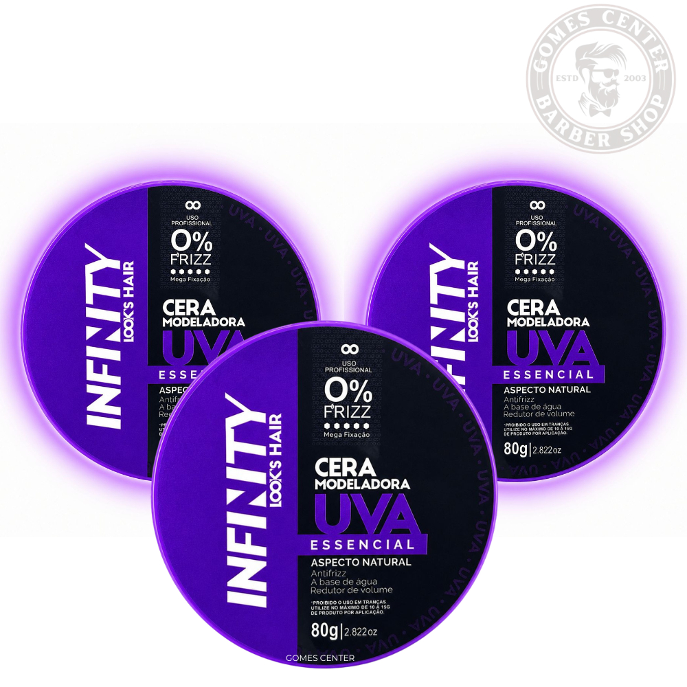 Pomadas Modeladoras Uva Premium Infinity Looks Hair 80g cada - Modela, Hidrata Perfuma Barbearia Fox