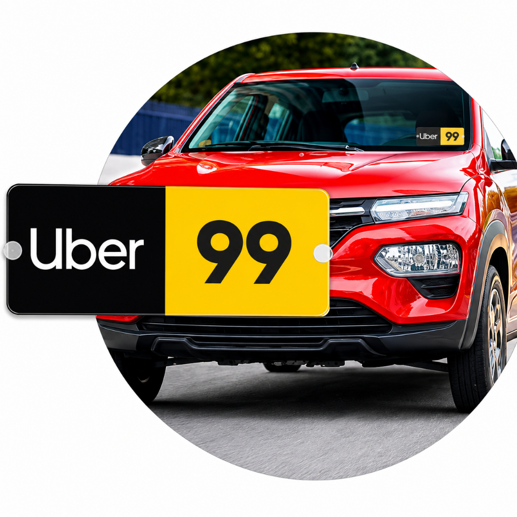 Placa Uber e 99 Para Motorista de Aplicativo 15x5,5cm Com Ventosa