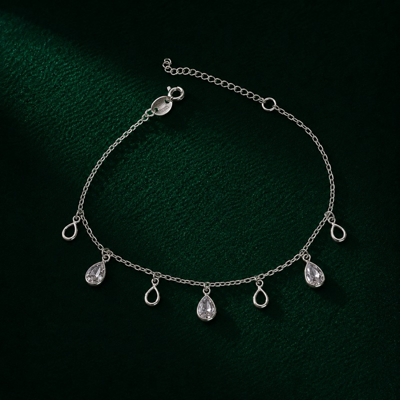 Pulseira Gota Vazada e Gota Zircônia Transparente em Prata 925 Legítima Delicada
