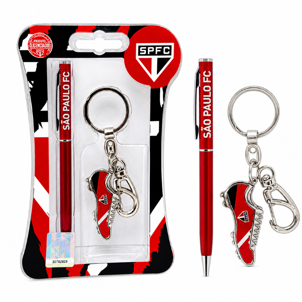 KIT CANETA E CHAVEIRO CHUTEIRA OFICIAL DO SÃO PAULO