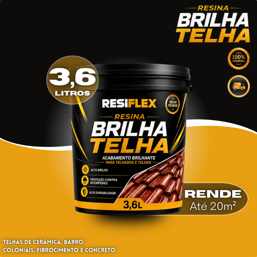 Resina Telhado 3,6L Brilho Molhado Hidrorrepelente Para Telha Cerâmica Barro e Fibrocimento