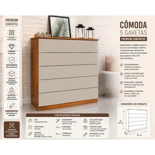 Cômoda Confortse Premium Design Moderno com 5 Gavetas