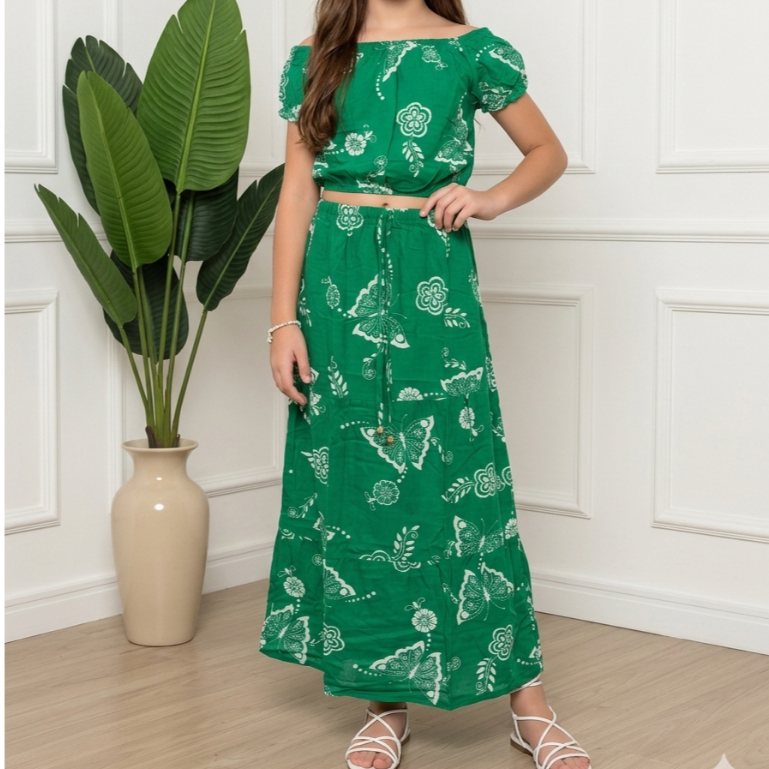 Look Infantil Feminino Verão – Conjunto Estampado com Blusa e Saia longa, Conforto e estilo, primavera*