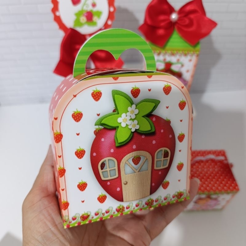 Caixa BOLSINHA MORANGUINHO personalizado - festa infantil - lembrancinha de festa - decoração de festa