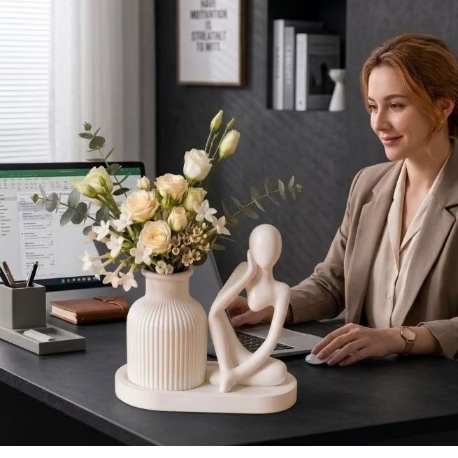 kit de estatueta garrafinha e bandeja de gesso acompanha a planta decoração PR escrito casa  etc