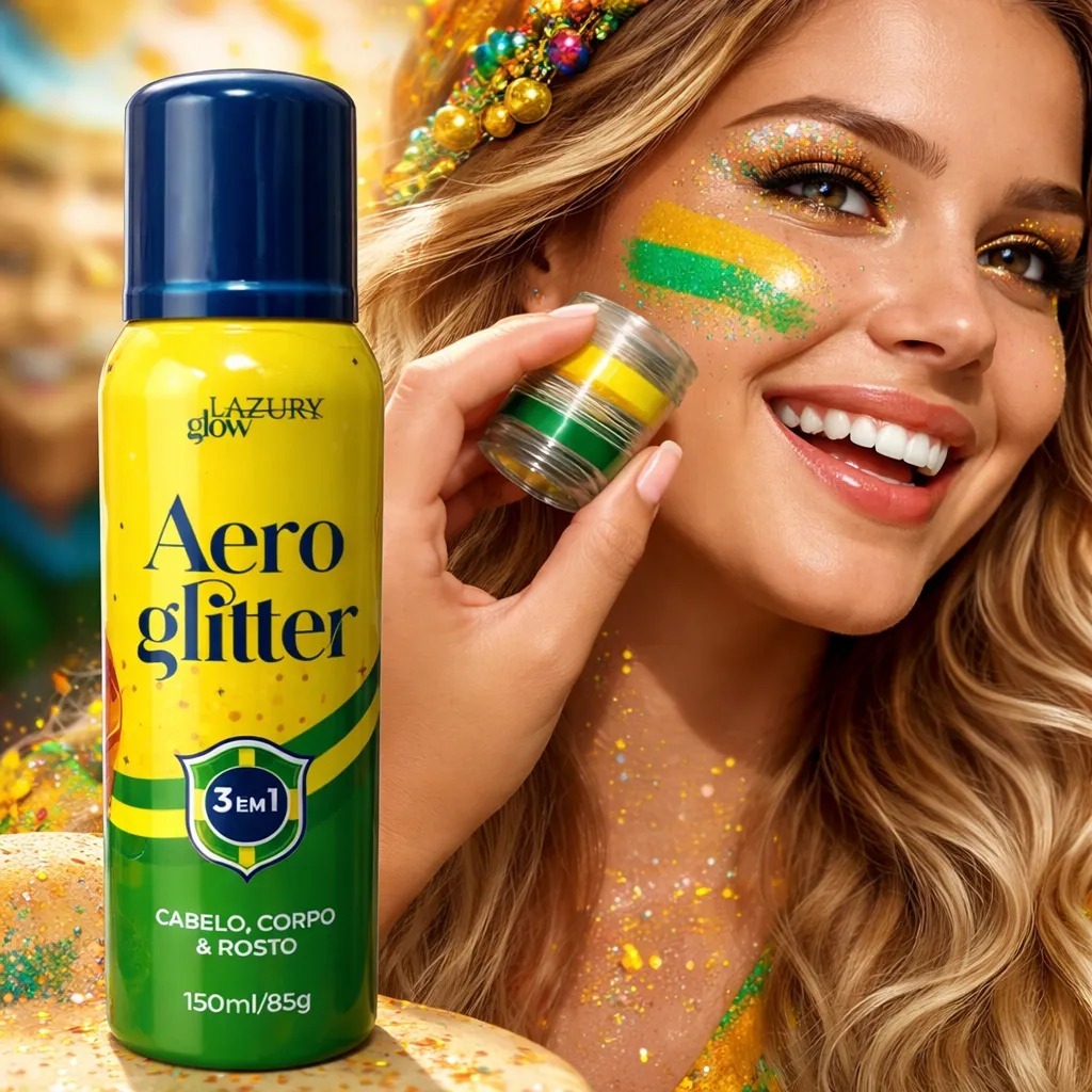 Kit Maquiagem Brasil Glitter Em Spray + Torre Tinta