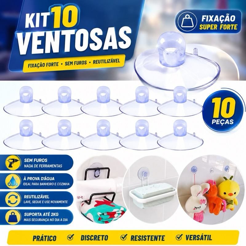 Kit 10 e 5 Ventosas de Silicone 3cm Melhor Fixação Pra Vidros Superfícies Brinquedos Utilidade Resistente Suporta 2kg