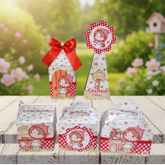 Kit Caixinhas Personalizadas Chapeuzinho Vermelho/Aniversário/Lembrancinha de Festa Infantil/Pegue e Monte