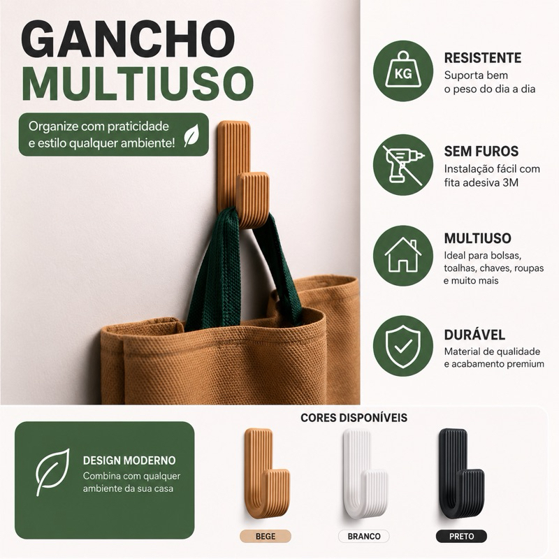Kit com 4 Ganchos com adesivo para Parede  - Sem Furo- Suporte para Toalhas, bonés, medalhas, panos de prato