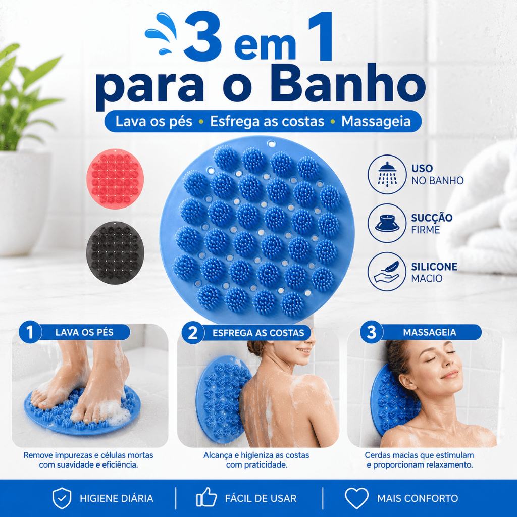 Tapete Massageador De Silicone Para Pés E Costas Esfoliador De Banheiro Com Ventosa Antiderrapante Lavar Costas Na Pared