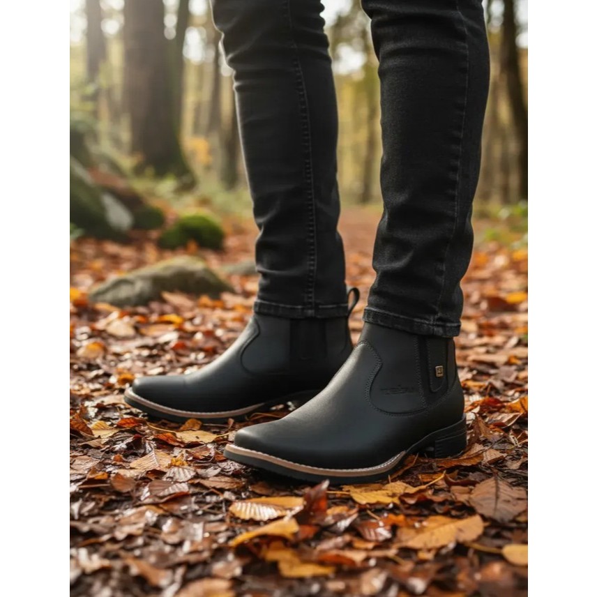Botina Feminina Zebu Nobuck Preto Bota Country Com Cano Curto E Visual Country Sofisticado
