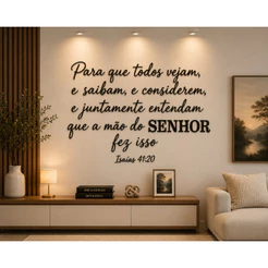 A Mão do Senhor Fez Isso | Versículo Bíblico Isaías 41:20 em MDF Preto Decoração Quarto Sala Igreja