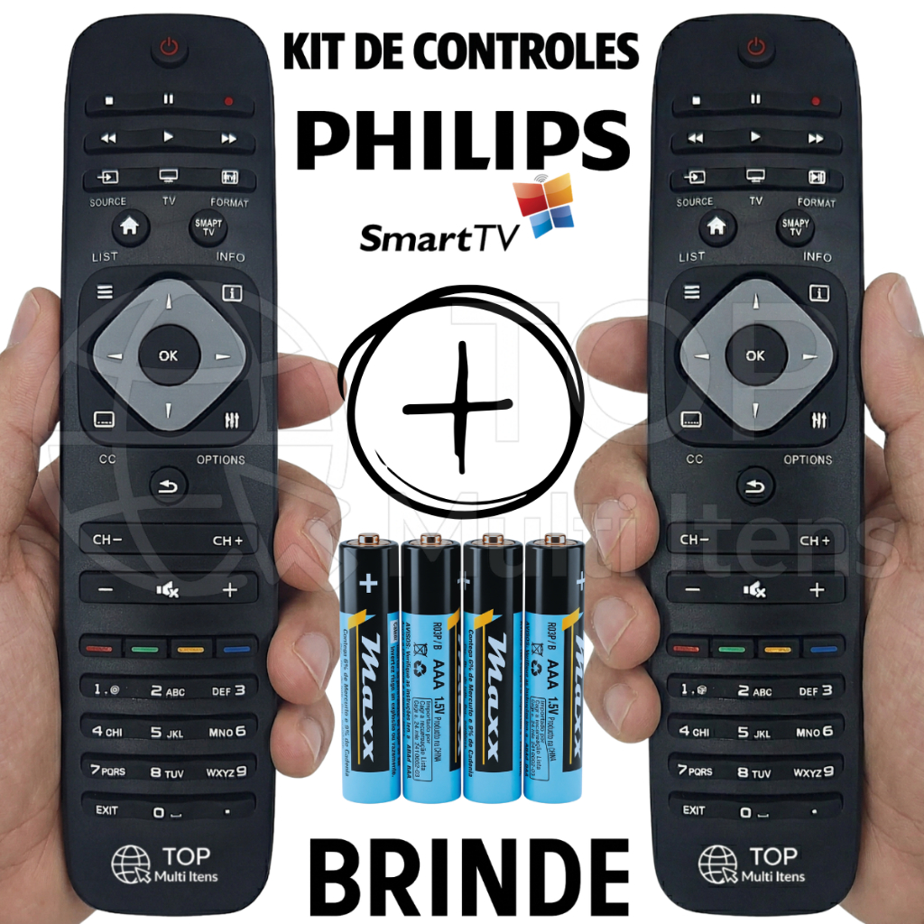 Controle Remoto Tv Philips Smart Universal PFL5000/6000/7000/ LED LCD 3D Compatível 7413 com Pilhas