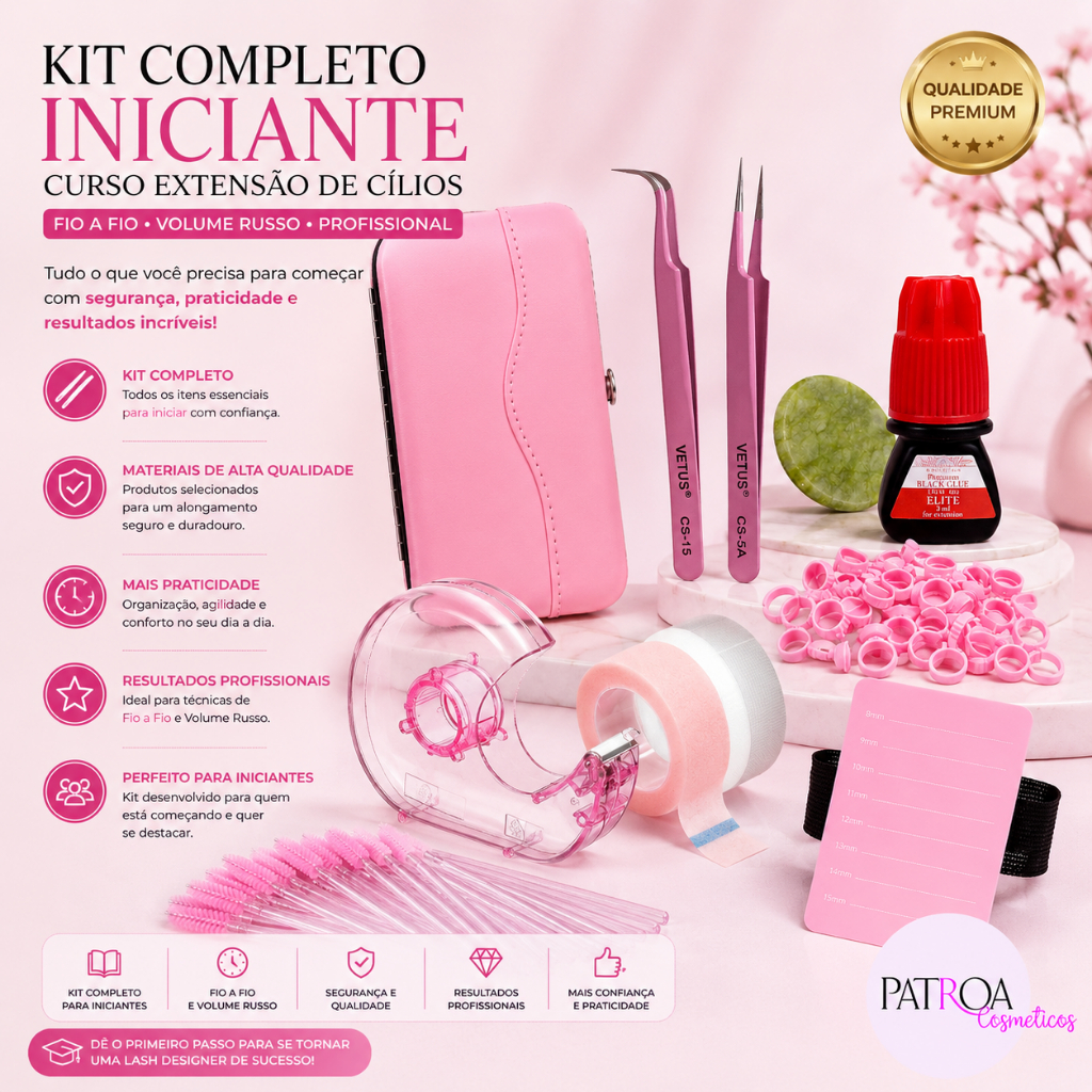 Kit Completo Iniciante Curso Extensão Alongamento De Cilios Fio a fio Volume Russo