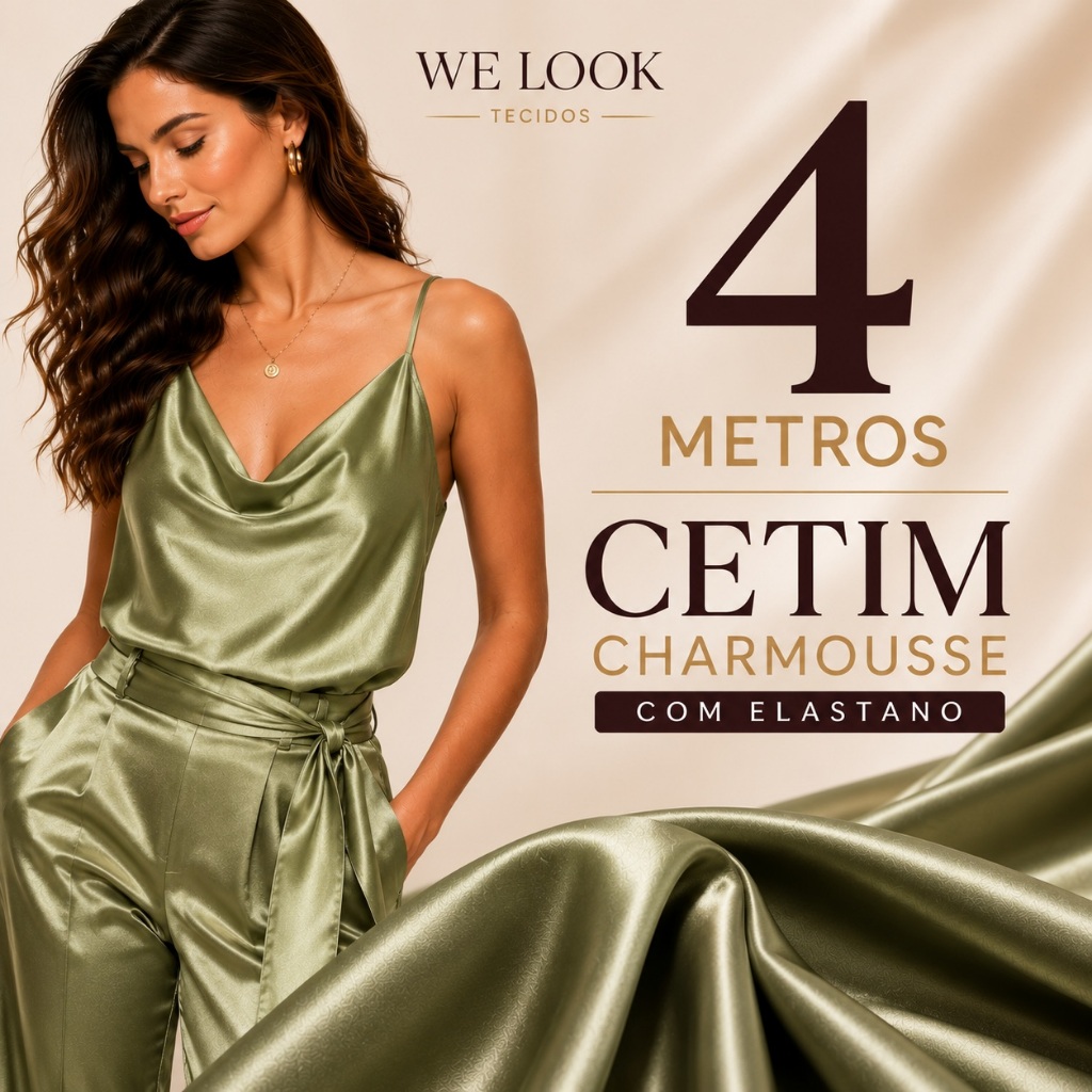 4 Metros Tecido Cetim Charmousse Premium Com Elastano Para Vestidos e Blusas
