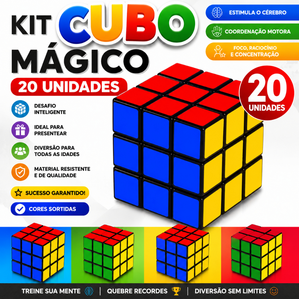 CUBO MÁGICO KIT 20 UNID. PRENDA FESTA LEMBRANCINHA HABILIDADE E RACIOCÍNIO ADULTOS E CRIANÇAS 5X5 CM