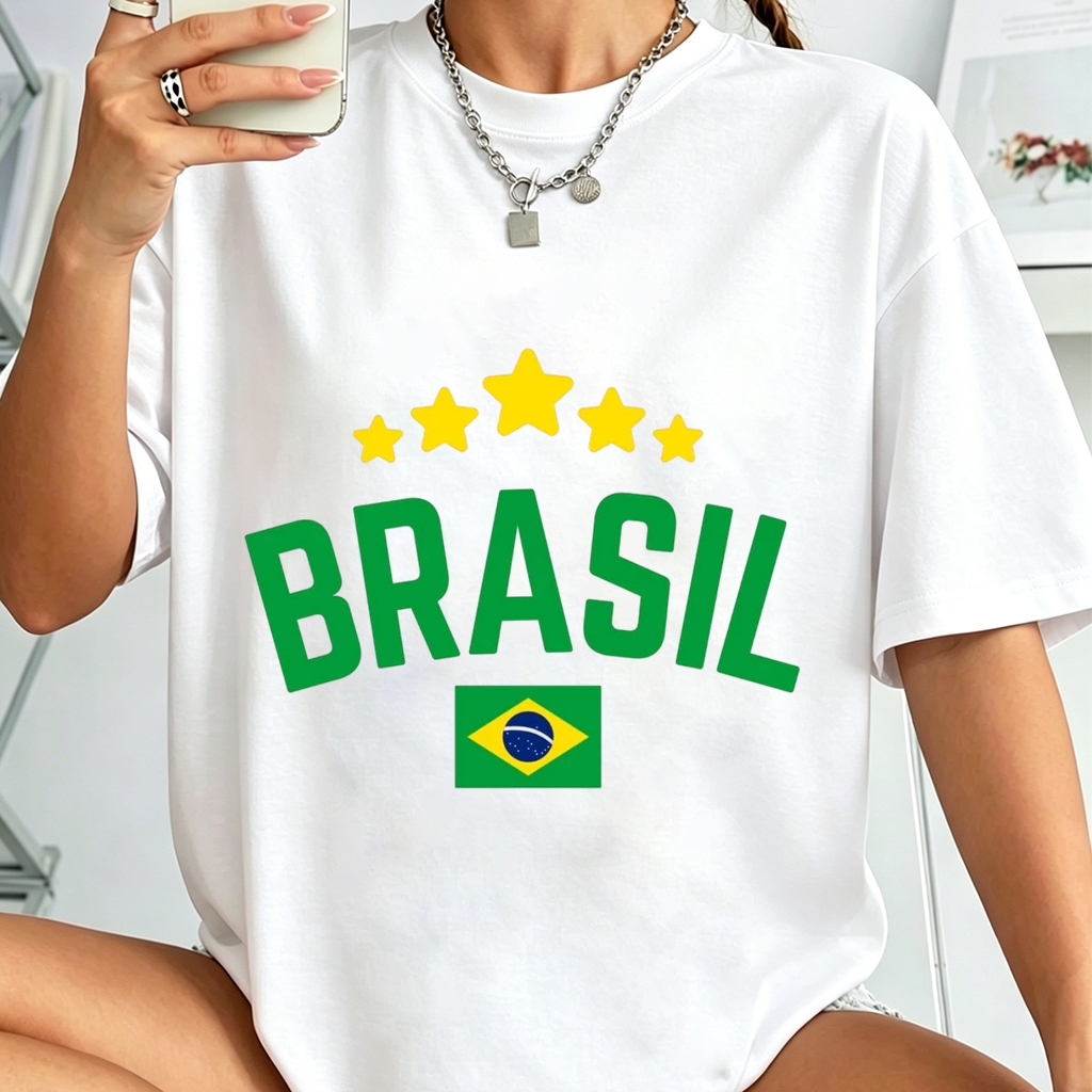 Camiseta Oversized Feminina Torcedora do Brasil Seleção Brasileira, Camiseta Algodão Tamanhos Grandes até G3