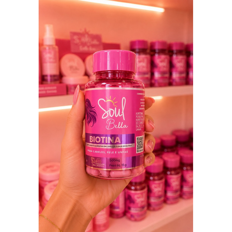 Suplemento Biotina Soul Bella 30 Cápsulas Cabelo Pele E Unhas Fortes 500mg Pronta Entrega Envio Rápido