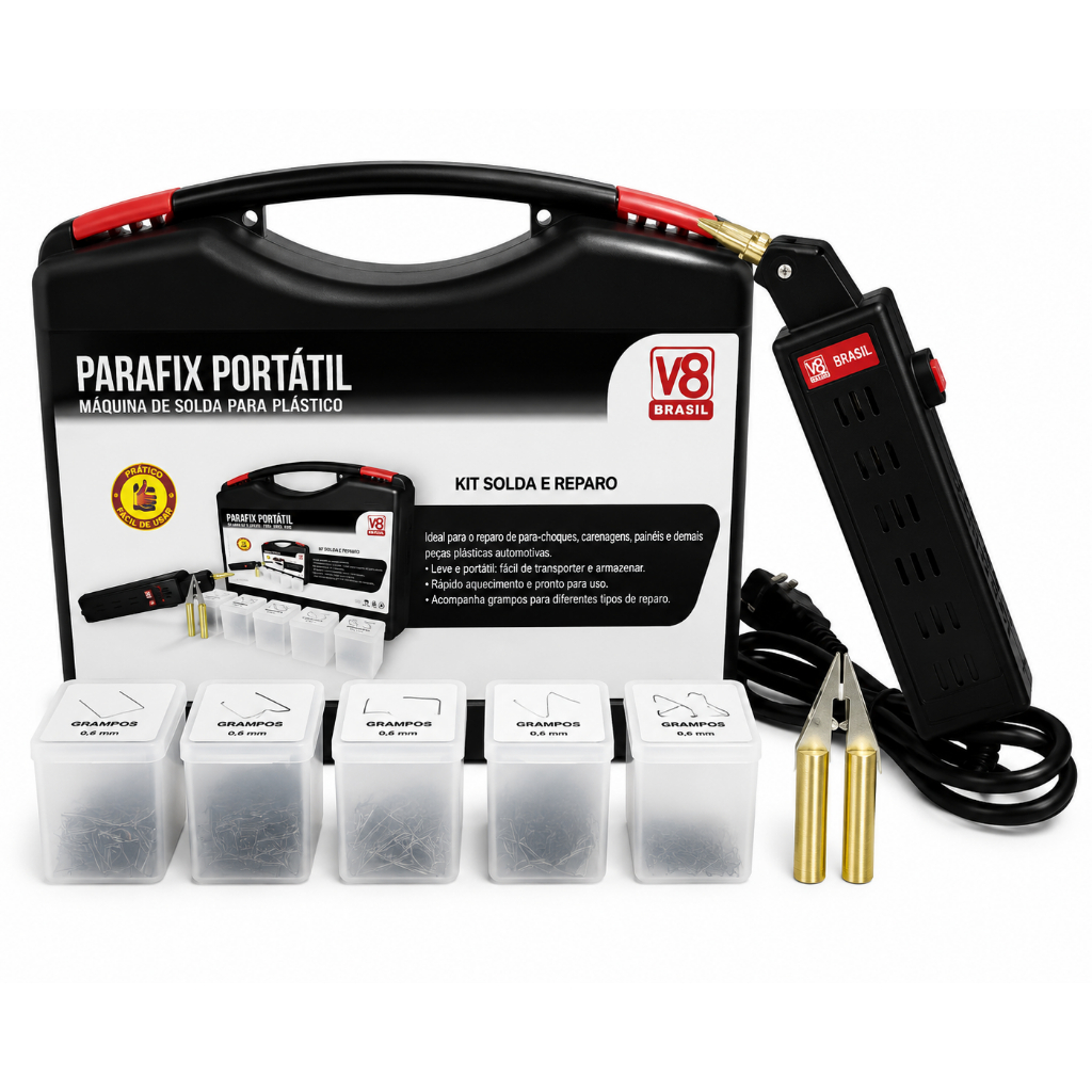 Soldador de Para Choque e Plástico Parafix Portátil 220V 110W + Kit de Grampos V8 Brasil