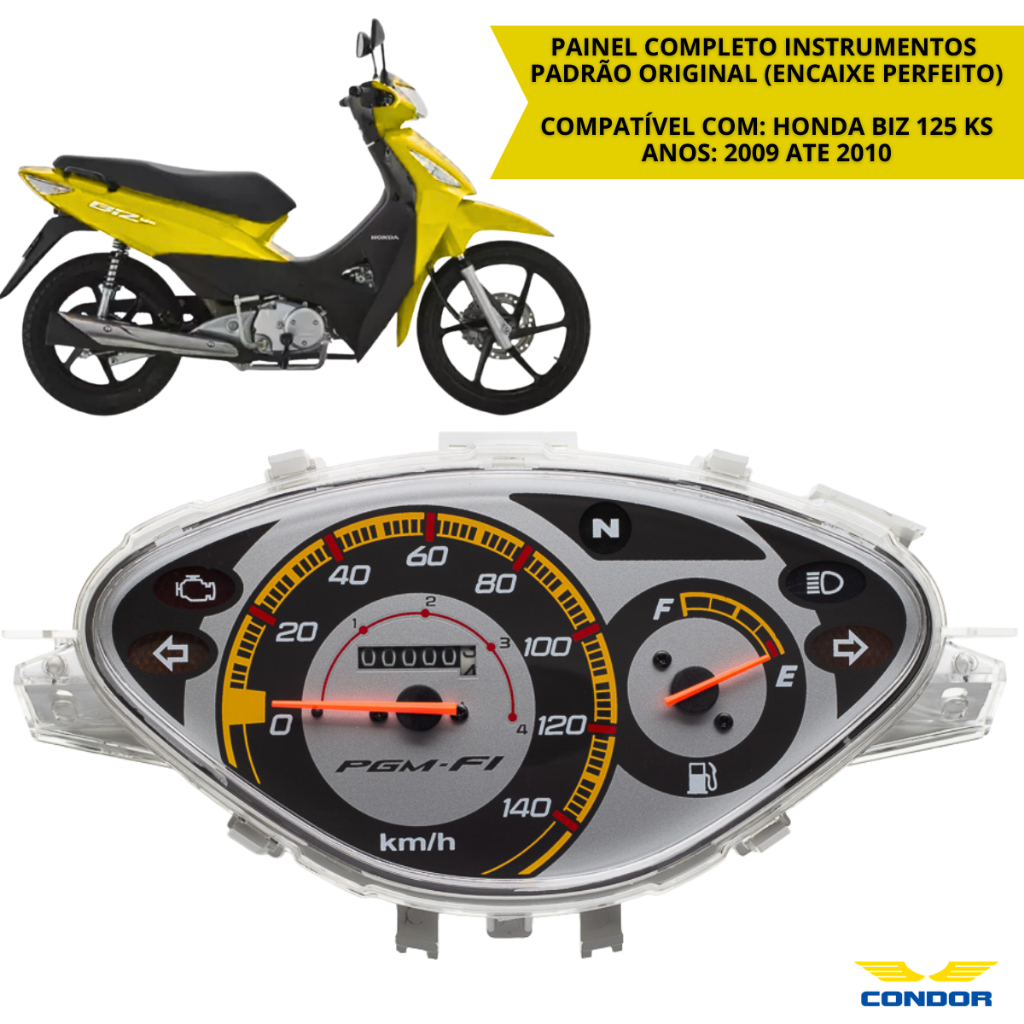 Painel Instrumentos Completo Condor Honda Biz 125 KS 2009 2010 Velocímetro Marcador Painel Moto Reposição Original