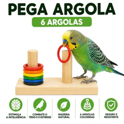Poleiro Brinquedo Duplo Pega Puxa Tira Argolas treinamento De Argaponis Periquitos Passaros