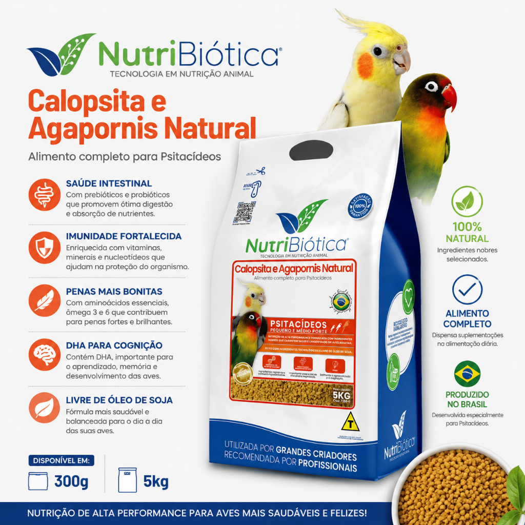 Ração Calopsita Periquito Extrusada Super Premium Natural 300g Completo Balanceado Todas as Fases — imagem 2 de 2