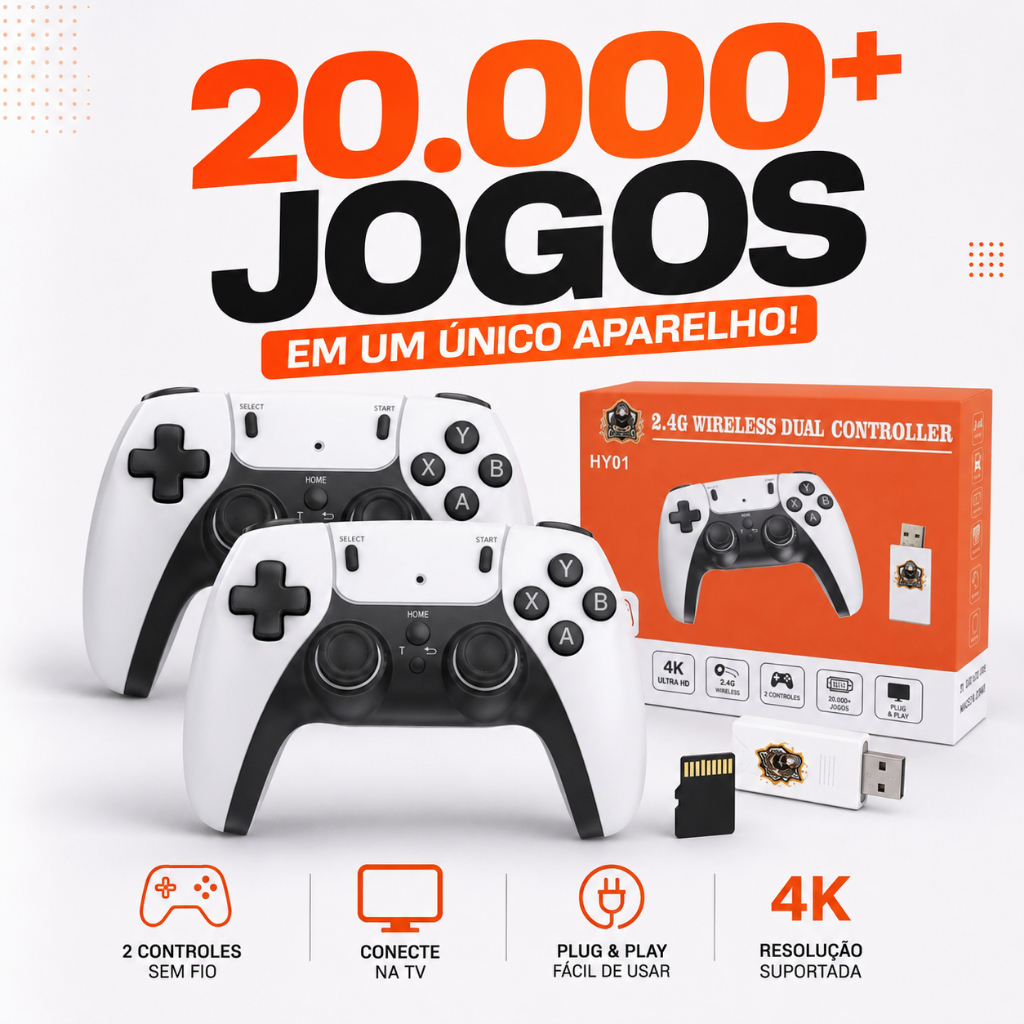 Game Stick 4K com 20.000 Jogos Retrô | PS1 Super Nintendo Mega Drive 2 controle