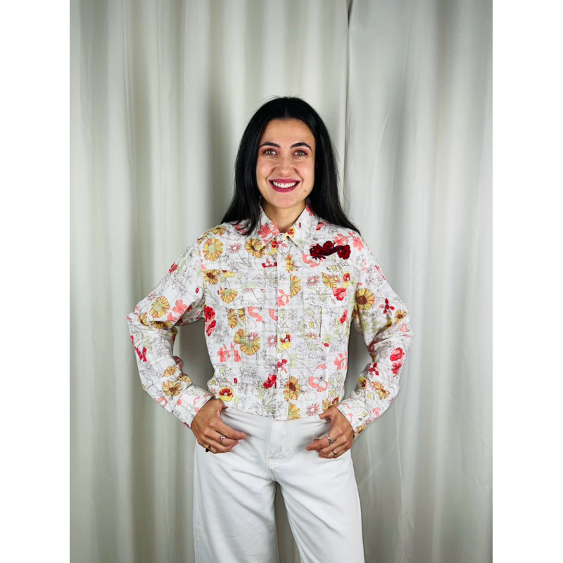 Camisa cropped branca floral CAVALERA TAM 40
