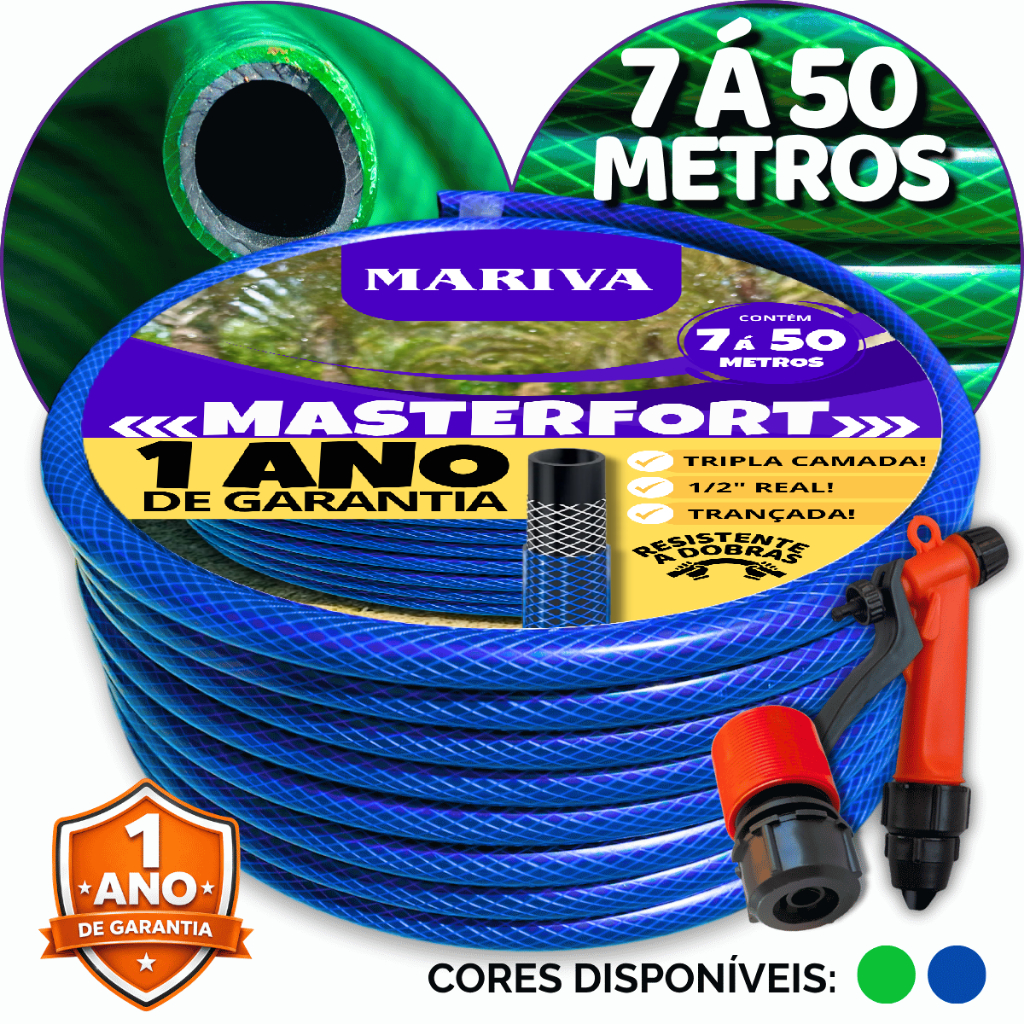 Mangueira de Jardim 1/2" para Lavadora de Alta Pressão, Com Gatilho e Engate, Tripla Camada Trançada