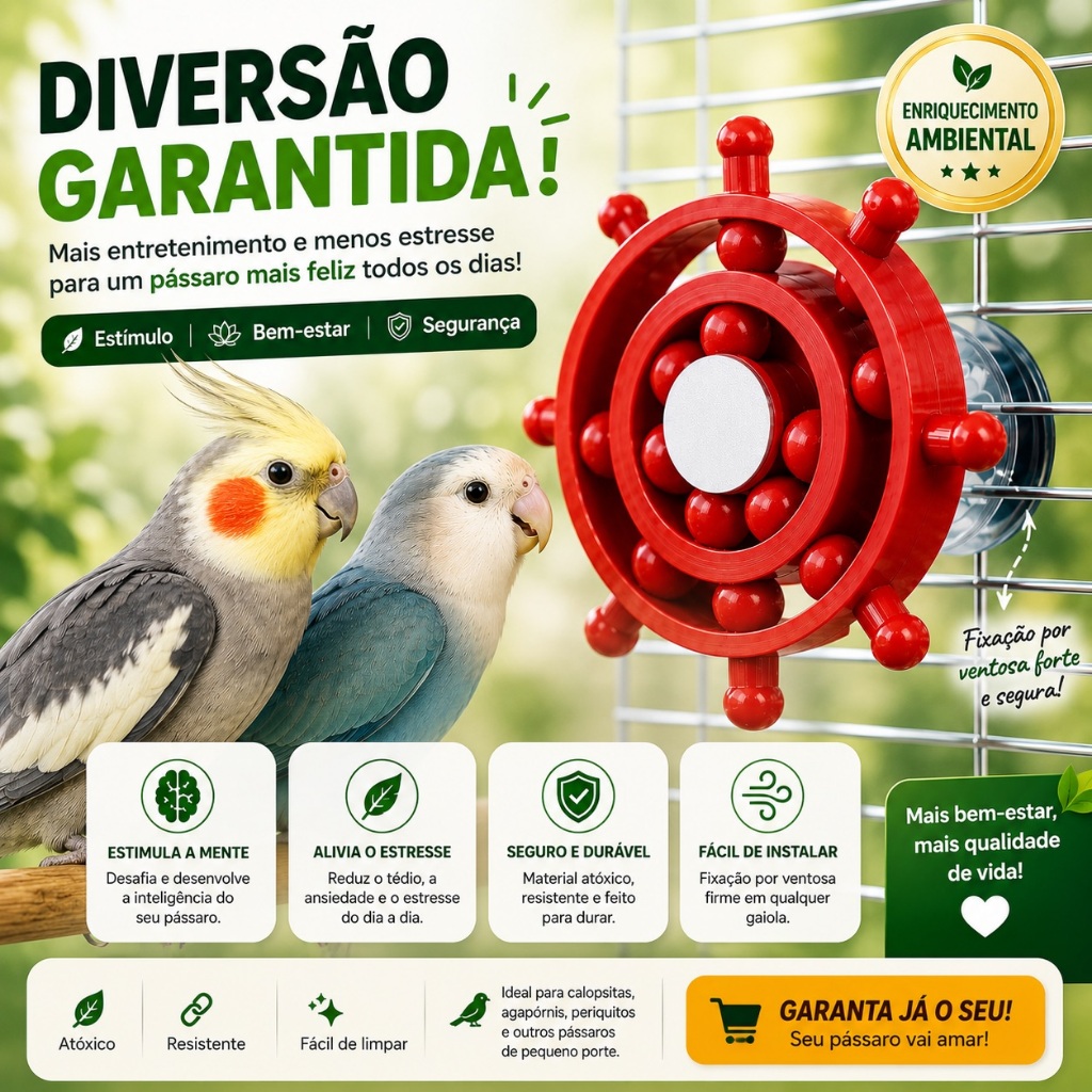 Brinquedo Gira Gira Interativo para Aves – Giratório Educativo para Calopsita, Periquito e Agapornis