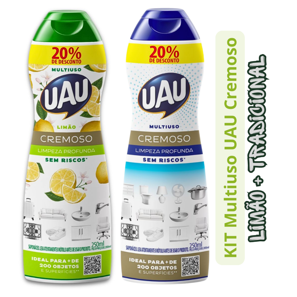 KIT UAU Saponáceo Cremoso Limão + Saponáceo Cremoso Tradicional 250ml