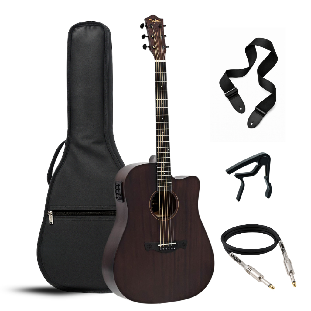 Violão Folk Cutaway Eq Aço All Sapele Kansas Gran Reserva DKMOP Tagima Bag Correia Capotraste