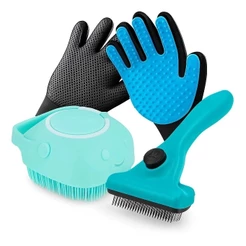 Kit Luva Tira Pelos Nano + Escova Lava Pet Silicone Dispenser + Pente Escova Removedora
