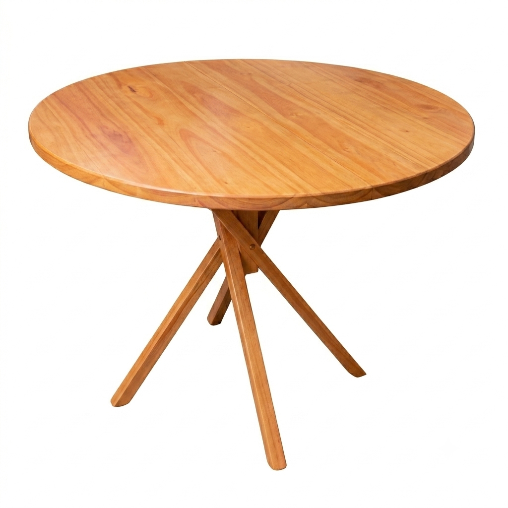 Mesa de Madeira Maciça Redonda 90cm - Envernizada - June Tampo Maciço Eucalipto Mel