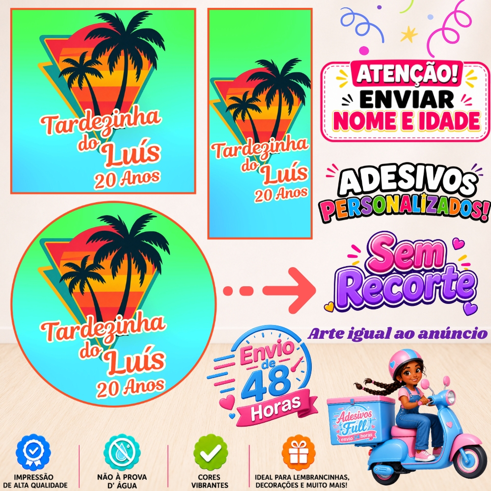 Tardezinha Azul e Verde - 100/60/40 Adesivos Personalizados Lembrancinhas Festa Aniversário