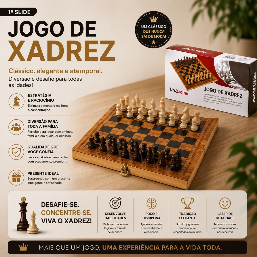Xadrez Profissional Tabuleiro Dobrável de Madeira Jogo Estratégia