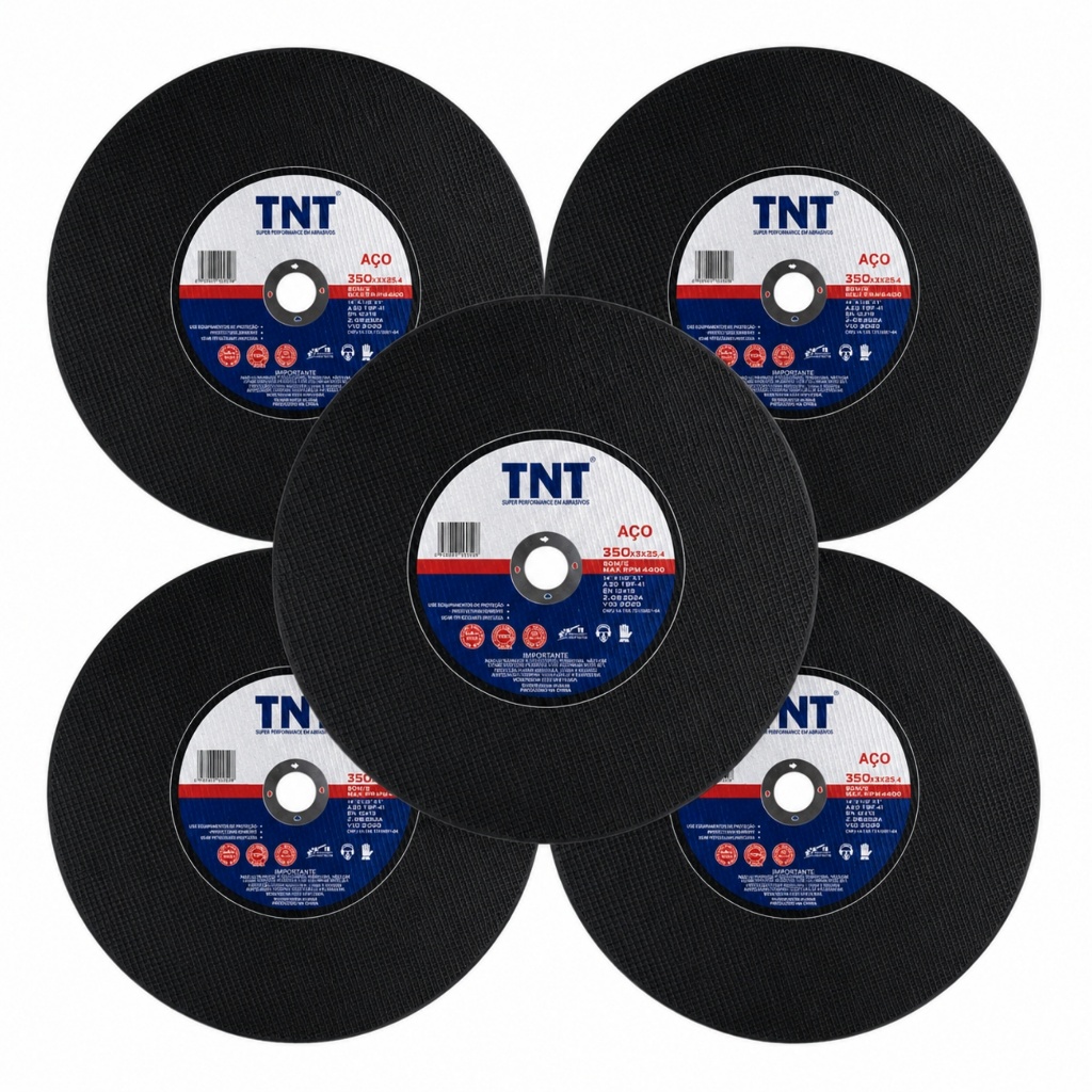 Kit 5 Discos de Corte Policorte 14 Polegadas 350x3,2x25,4mm Ferro Metal Aço Abrasivo Serra Vergalhão