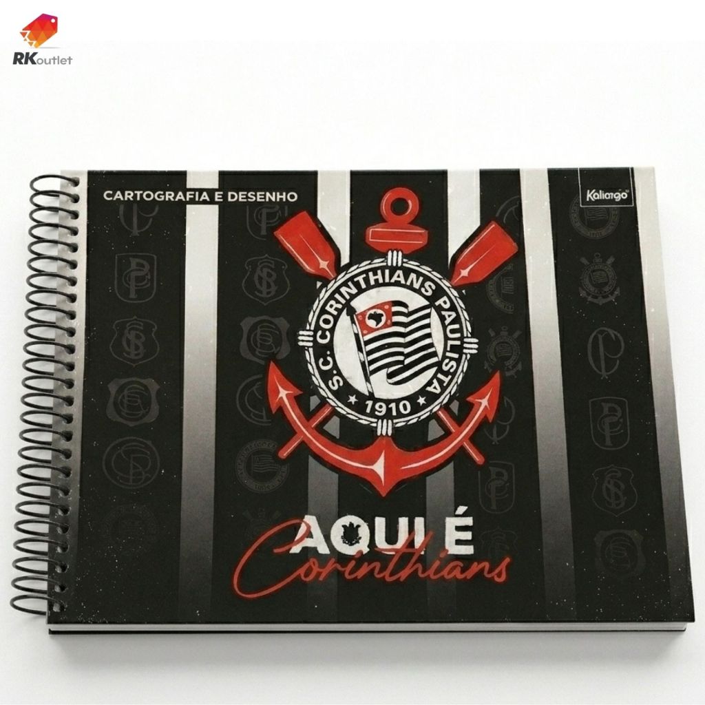 Caderno Corinthians Capa Dura Cartografia e Desenho 80 Folhas Fiel Timão Escolar